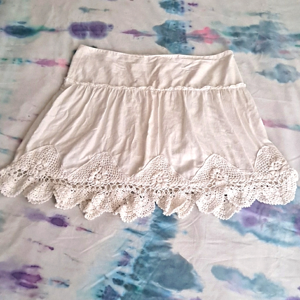 White skirt with crochet detail at bottom